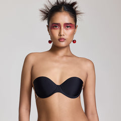 MAROON Free Transparent Belt Strapless Seamless Silicone Invisible Bra Breast Lifting Dress Half Coverage Nylon Lightly Padded Transparent Back Underwire Stick-on Bra. Black