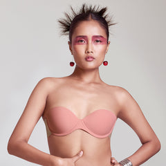 MAROON Free Transparent Belt Strapless Seamless Silicone Invisible Bra Breast Lifting Dress Half Coverage Nylon Lightly Padded Transparent Back Underwire Stick-on Bra. Rose