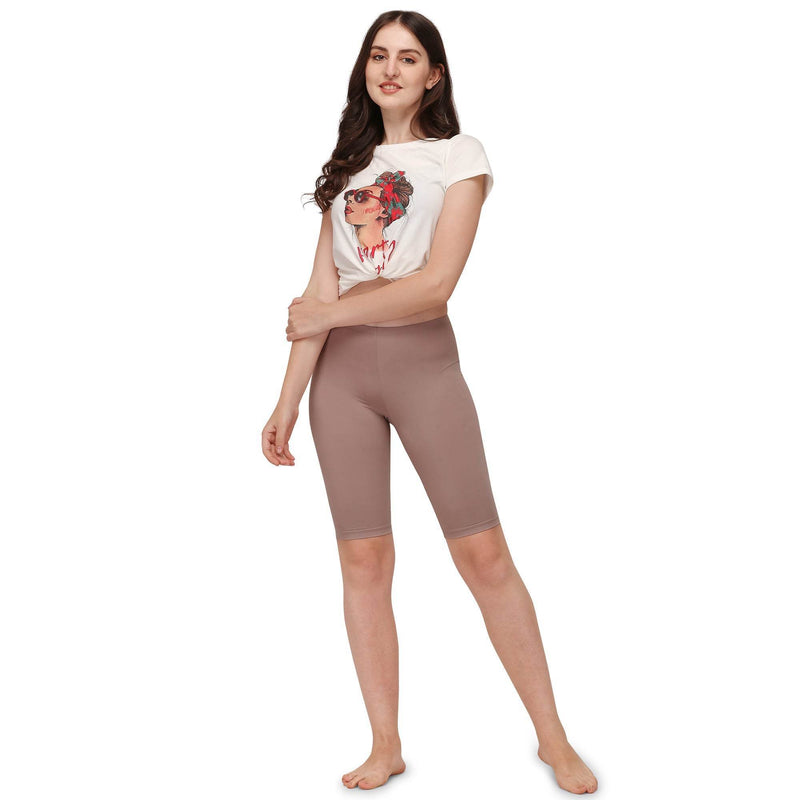 SOIE Woman - Solid Polyamide Spandex Knee Length Cycling Shorts - Cycling Shorts -for Women