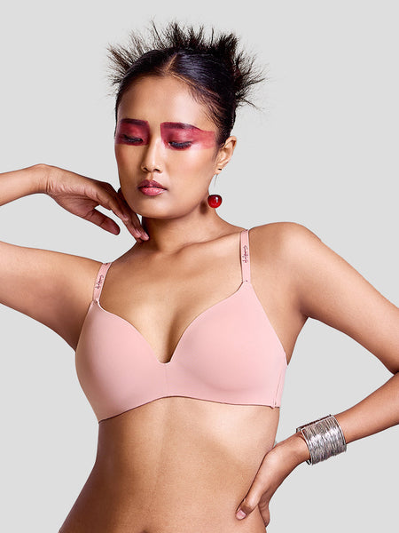 Maroon Velour Lift Seamless Padded Plunge Bra in Strawberry pink – Everyday T-shirt bra for deeper cleavage.
