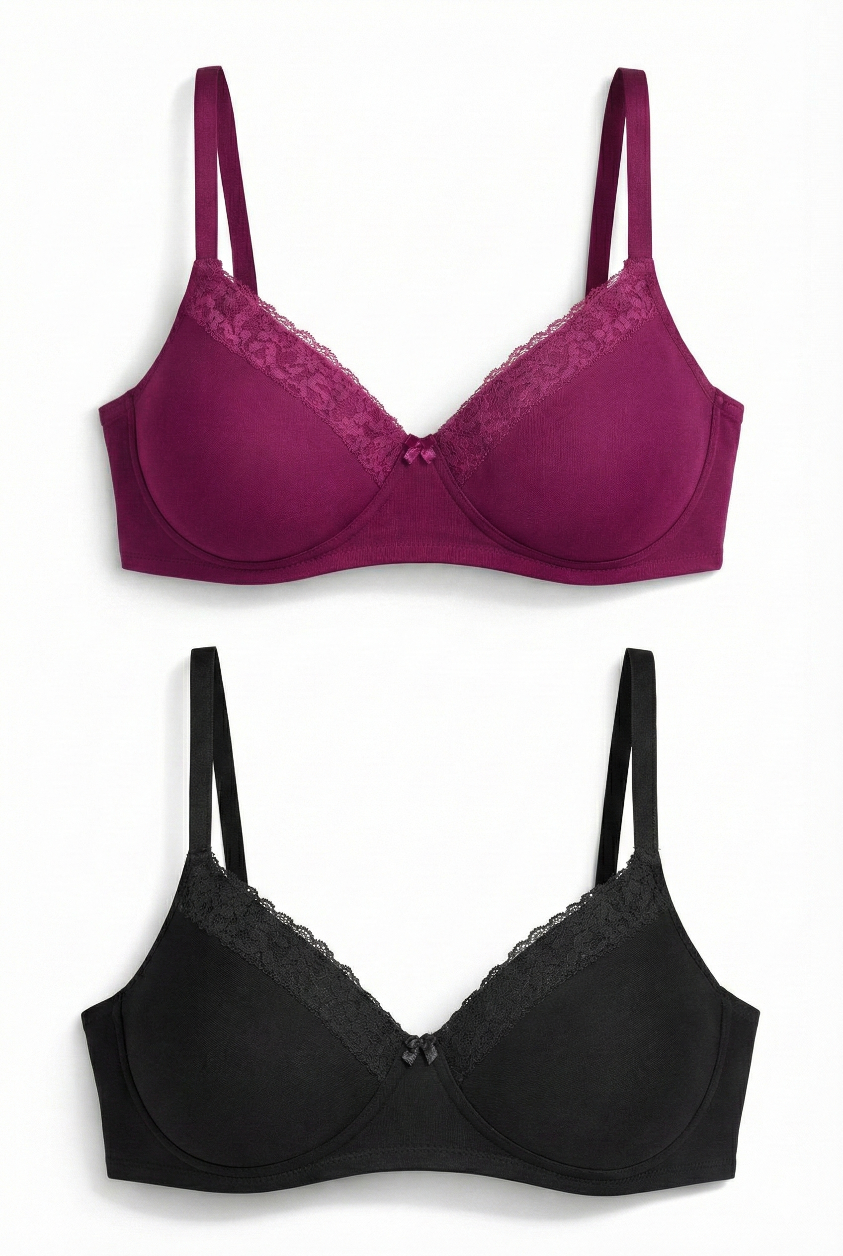 Munns & Mars Pack of 2 Cotton Lightly Padded T-Shirt Bra Dark Purple and Black