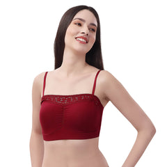 SOIE Woman - Non Wired Micro Modal Stretch Lacy Bandeau Bra with Removable Pads and Detachable Straps - Lacy Bra -for Women