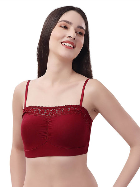 SOIE Woman - Non Wired Micro Modal Stretch Lacy Bandeau Bra with Removable Pads and Detachable Straps - Lacy Bra -for Women