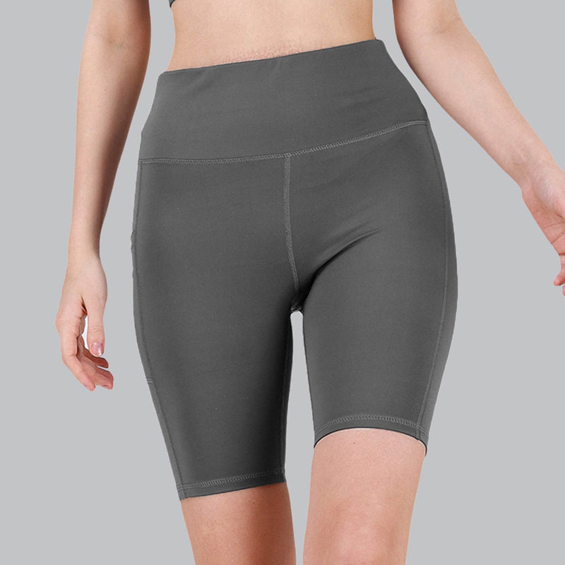SOIE Woman - High Waist Knee Length Solid Sports Shorts With Pocket - Athleisure Shorts -for Women