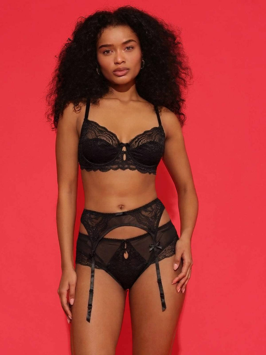 Black Lace Garter Belt with Sheer Panels