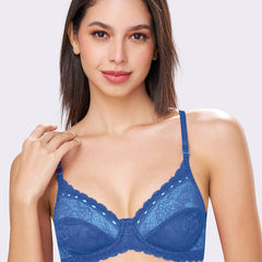 Sophia | Double Layered Wired Medium Coverage Breathable Lace Bra Convertible Straps