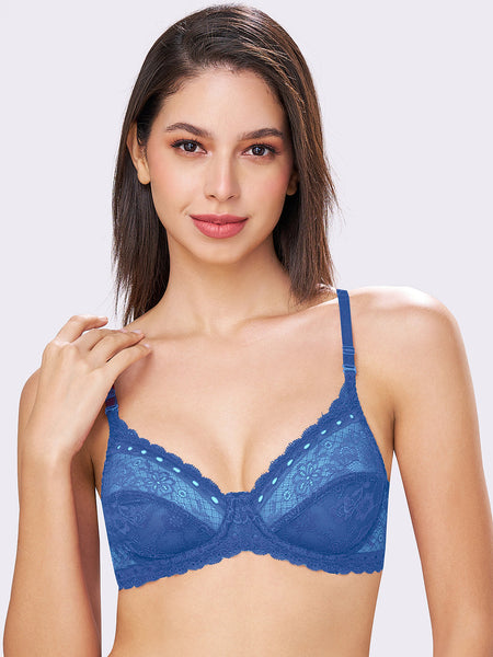 Sophia | Double Layered Wired Medium Coverage Breathable Lace Bra Convertible Straps