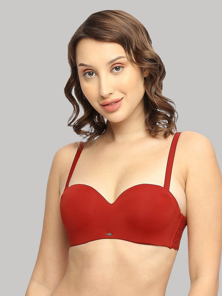 SOIE Woman - Padded Wired Medium Coverage Strapless Halter Neck Multiway Lace Bra - -for Women