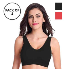 Pack Of 2 Womens Fashion Sports Bra | Seamless, Padded, Non-Wired Gym & Yoga Bra | High Support, Comfortable Everyday Bralette