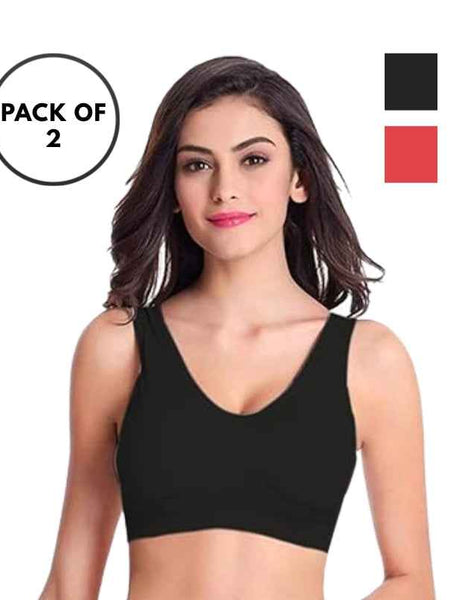 Pack Of 2 Womens Fashion Sports Bra | Seamless, Padded, Non-Wired Gym & Yoga Bra | High Support, Comfortable Everyday Bralette