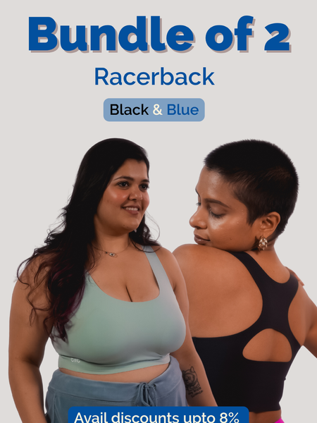 Fursat Racerback Bras for Women | Bundle of 2 - Black & Blue 