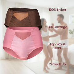 MAROON Rise Luxe Find My Skin Tone Nylon Elastane High Rise Briefs Soft Stretchy Full Coverage High Waist Hold Zero Roll Grip Vanishing Waistband Hipster Pack of 2 Panty Combo