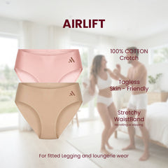 MAROON Find My Skin Tone Airlift Zero Panty Lines Air Light Control Fitted Clothes and Loungewear Low Rise No Show Pantylines Air Skin Feel No-Pressure Bond Seamless Bonded Pack of 2 Panty Combo