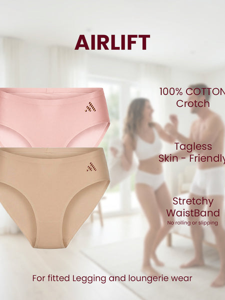 MAROON Find My Skin Tone Airlift Zero Panty Lines Air Light Control Fitted Clothes and Loungewear Low Rise No Show Pantylines Air Skin Feel No-Pressure Bond Seamless Bonded Pack of 2 Panty Combo