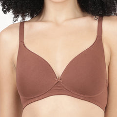 Blossom Lightly Padded Plunge Bra with Cotton Comfort, & Delicate Lace Trim_ First Touch Pad