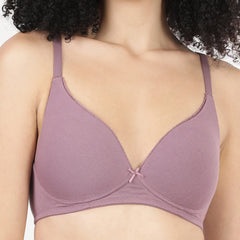 Blossom Lightly Padded Plunge Bra with Cotton Comfort, & Delicate Lace Trim_ First Touch Pad