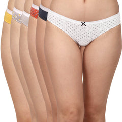 SOIE Woman - Mid Rise Medium Coverage Solid and Printed Cotton Stretch Brief Panty (Pack of 6) - Panty -for Women
