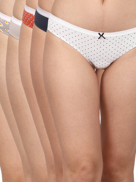 SOIE Woman - Mid Rise Medium Coverage Solid and Printed Cotton Stretch Brief Panty (Pack of 6) - Panty -for Women