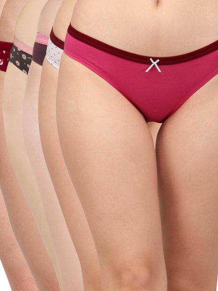 SOIE Woman - Mid Rise Medium Coverage Solid and Printed Cotton Stretch Brief Panty (Pack of 6) - Panty -for Women