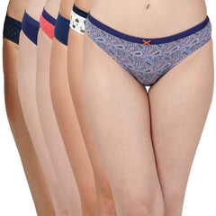 SOIE Woman - Mid Rise Medium Coverage Solid and Printed Cotton Stretch Brief Panty (Pack of 6) - Panty -for Women