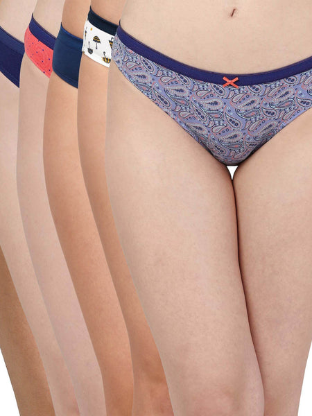 SOIE Woman - Mid Rise Medium Coverage Solid and Printed Cotton Stretch Brief Panty (Pack of 6) - Panty -for Women