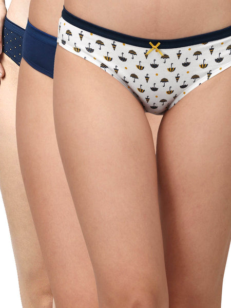 SOIE Woman - Mid Rise Medium Coverage Solid and Printed Cotton Stretch Brief Panty (Pack of 3) - Panty -for Women