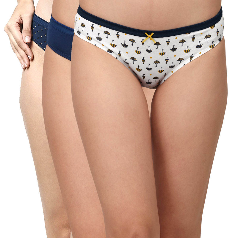 SOIE Woman - Mid Rise Medium Coverage Solid and Printed Cotton Stretch Brief Panty (Pack of 3) - Panty -for Women