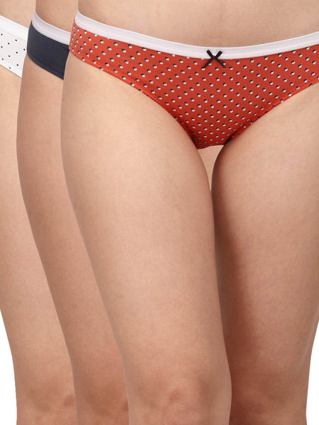 SOIE Woman - Mid Rise Medium Coverage Solid and Printed Cotton Stretch Brief Panty (Pack of 3) - Panty -for Women