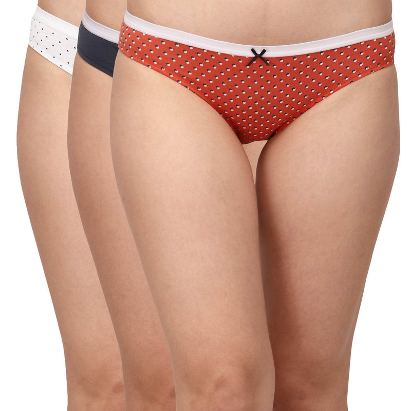 SOIE Woman - Mid Rise Medium Coverage Solid and Printed Cotton Stretch Brief Panty (Pack of 3) - Panty -for Women