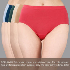 SOIE Woman - High Waist Full Coverage Solid Cotton Briefs (Assorted Pack of 6) - Panty -for Women