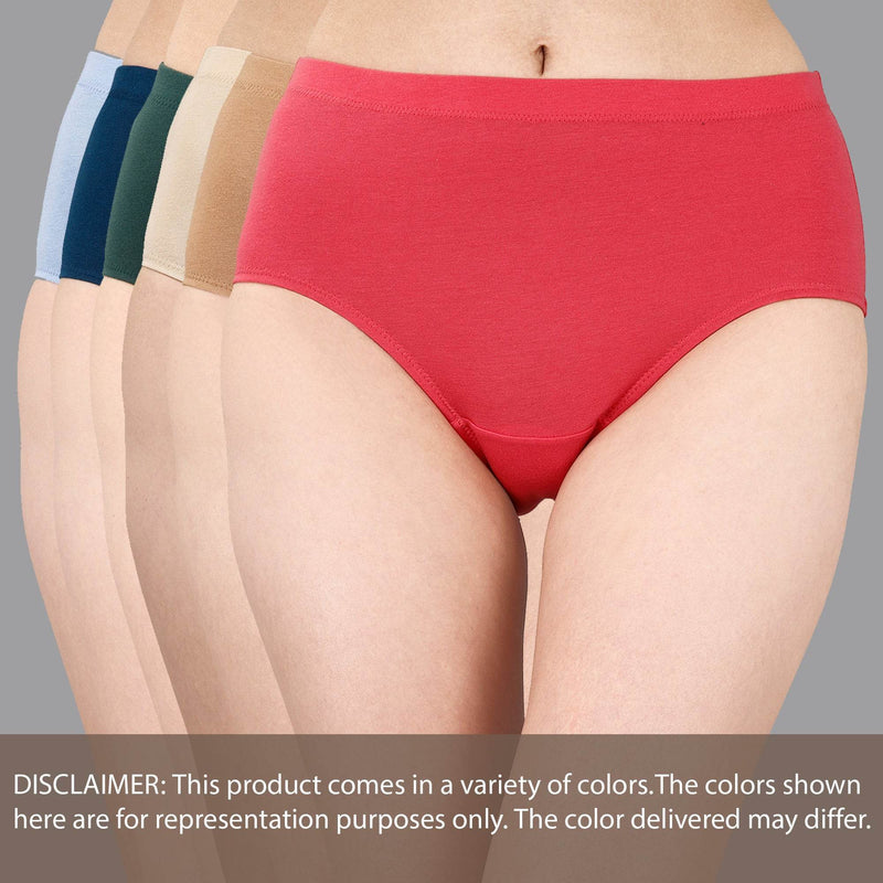SOIE Woman - High Waist Full Coverage Solid Cotton Briefs (Assorted Pack of 6) - Panty -for Women