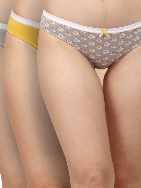 SOIE Woman - Mid Rise Medium Coverage Solid and Printed Cotton Stretch Brief Panty (Pack of 3) - Panty -for Women