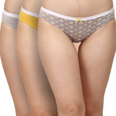 SOIE Woman - Mid Rise Medium Coverage Solid and Printed Cotton Stretch Brief Panty (Pack of 3) - Panty -for Women