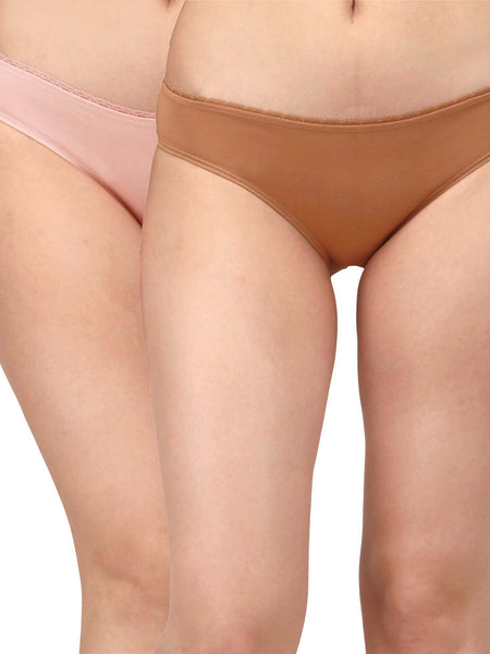 SOIE Woman - COTTON SPANDEX LOW RISE LACE BRIEF (PACK OF 2) - Panty -for Women