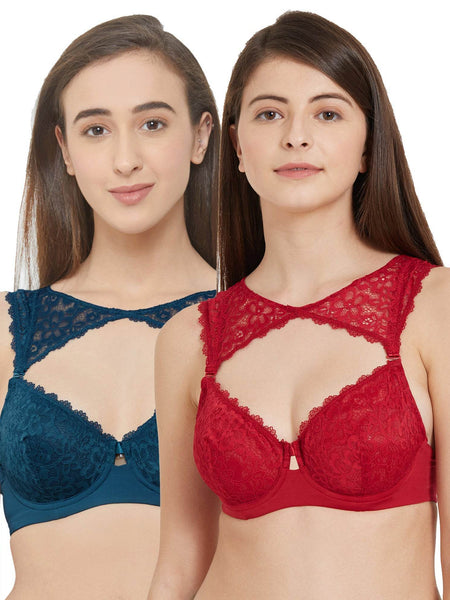 SOIE Woman - Semi/Medium Coverage Non Padded Wired Lacy Demi Cup Bra (Pack Of 2) - -for Women