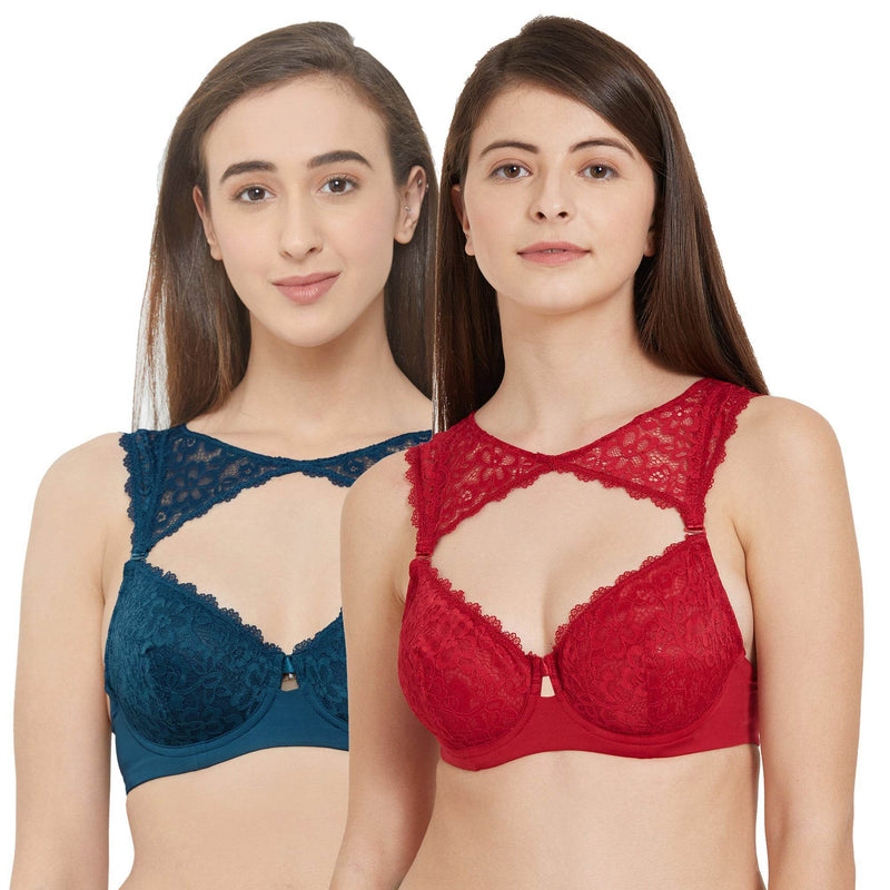 SOIE Woman - Semi/Medium Coverage Non Padded Wired Lacy Demi Cup Bra (Pack Of 2) - -for Women