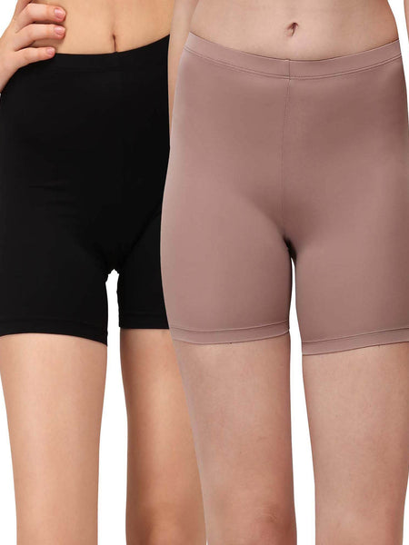 SOIE Woman - Polyamide Spandex Mid Thigh Length Cycling Shorts (PACK of 2) - -for Women