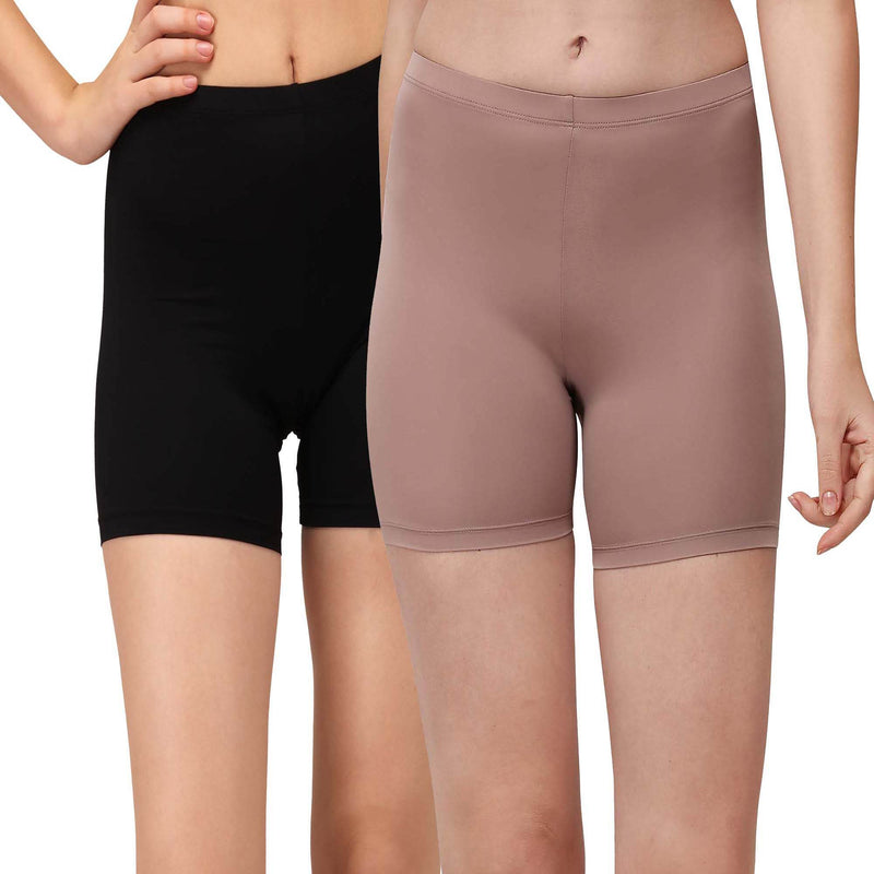 SOIE Woman - Polyamide Spandex Mid Thigh Length Cycling Shorts (PACK of 2) - -for Women