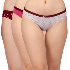 SOIE Woman - Mid Rise Medium Coverage Solid and Printed Cotton Stretch Brief Panty (Pack of 3) - Panty -for Women