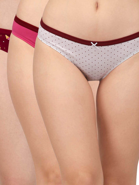 SOIE Woman - Mid Rise Medium Coverage Solid and Printed Cotton Stretch Brief Panty (Pack of 3) - Panty -for Women