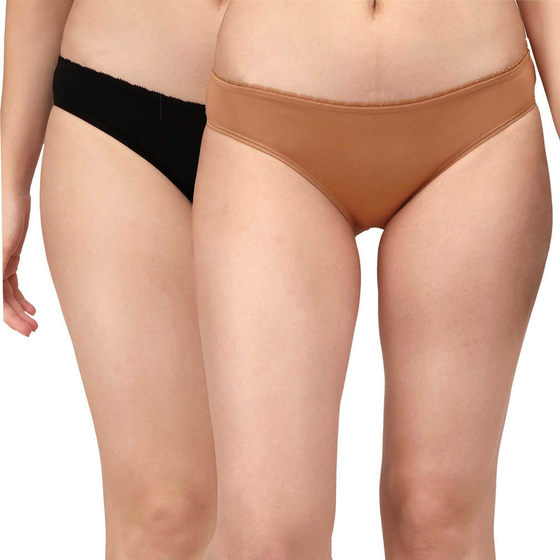 SOIE Woman - COTTON SPANDEX LOW RISE LACE BRIEF (PACK OF 2) - Panty -for Women