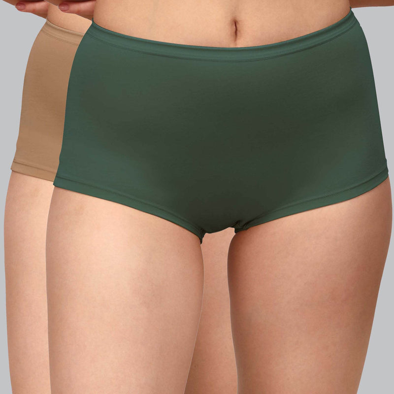 SOIE Woman - High Rise Full Coverage Cotton Spandex Boyshorts (Pack of 2) - Panty -for Women