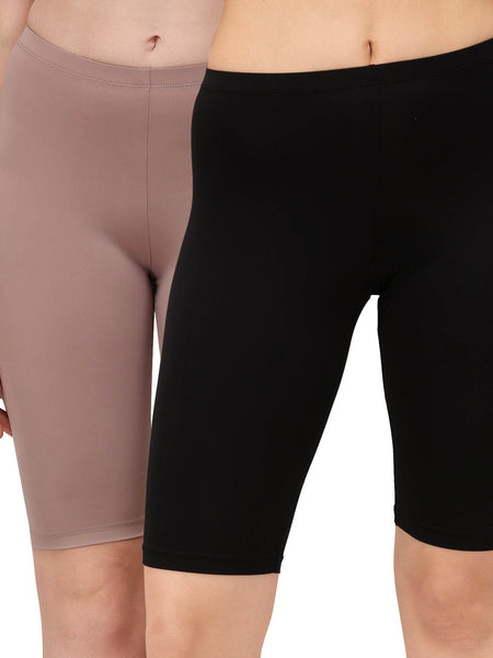 SOIE Woman - Polyamide Spandex Knee Length Cycling Shorts (PACK of 2) - -for Women