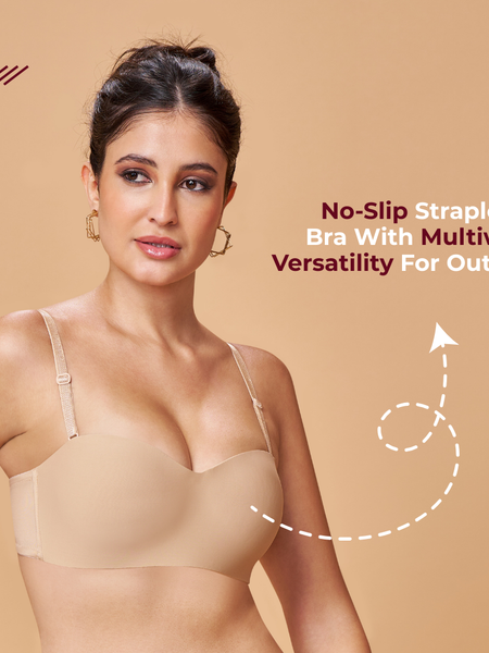 MAROON Nude Seamless Padded Non-Wired Balconette Plunge Bra for Women