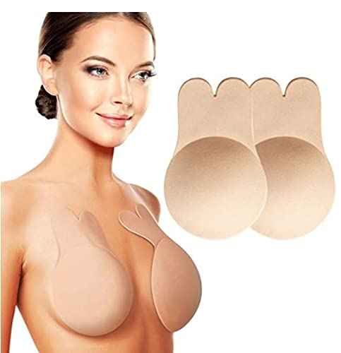 Brachy Beige Sticky Adhesive Silicone Invisible Push Up Backless Strapless Nipple Cover Bra