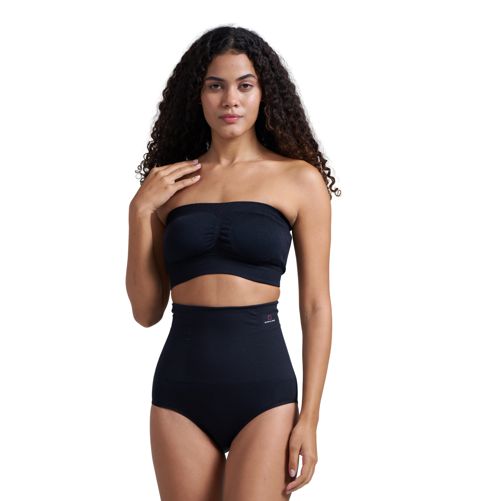 Munns & Mars Bundle of Seamless Non-Padded Tube Bra-Black And Tummy Tucker Panty-Black