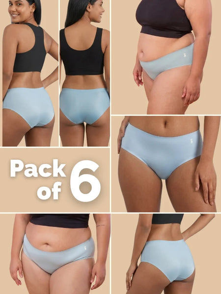 6 Pack - Blue Mid-waist Seamless Underwear