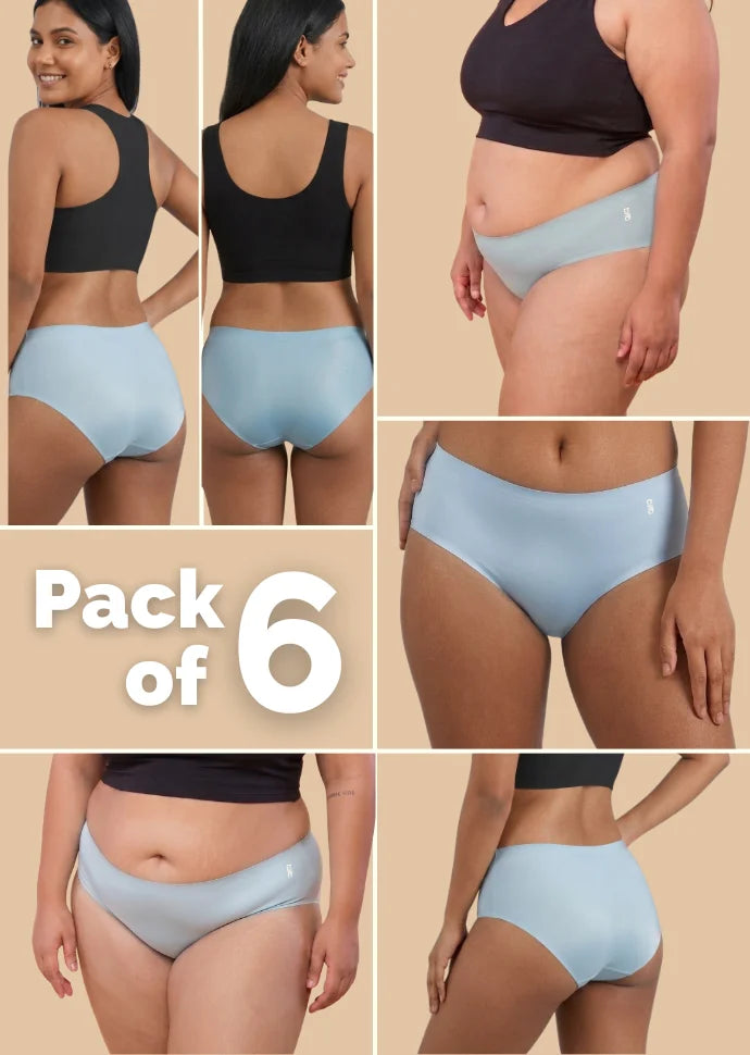 6 Pack - Blue Mid-waist Seamless Underwear