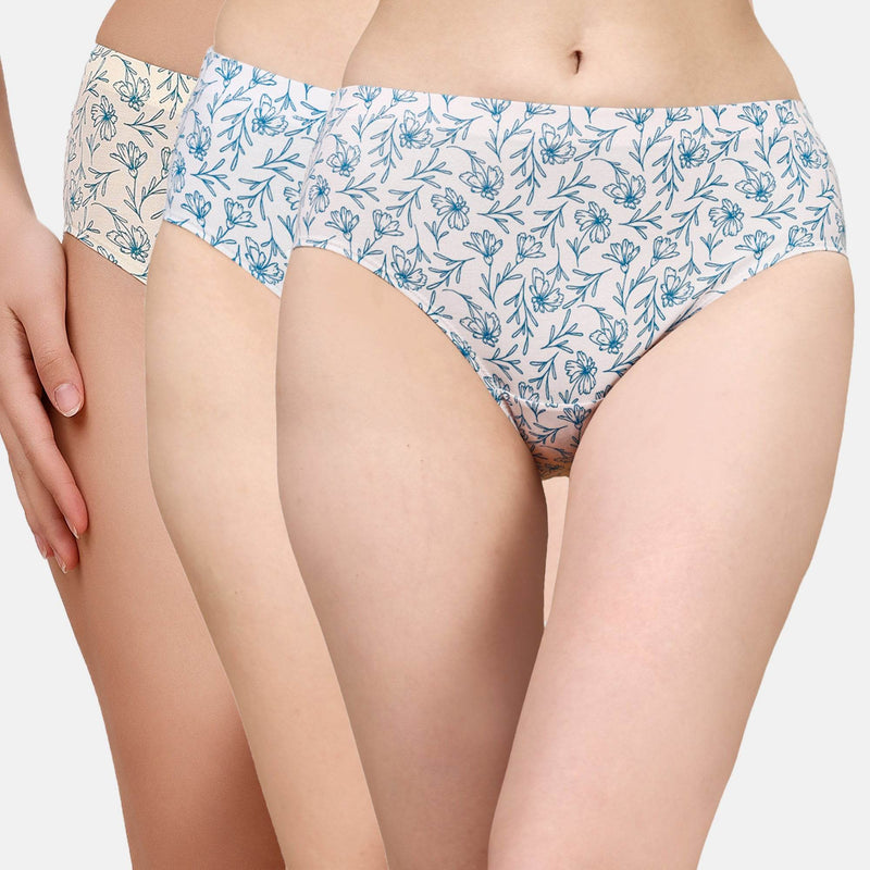 SOIE Woman - High Rise Full Coverage Printed Stretch Cotton Hipster Panty (Pack of 3) - Panty -for Women