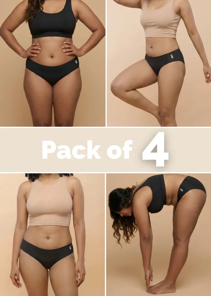 4 Pack - Black Low-waist Seamless Underwear